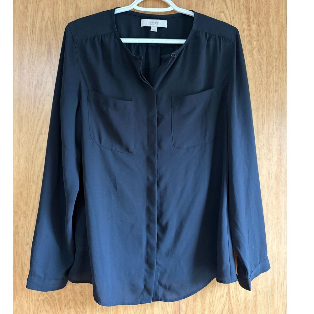 Ann Taylor LOFT Classic Black Long Sleeve Utility Blouse